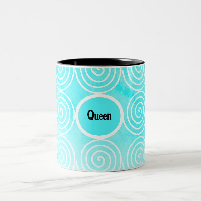 Caneca De Café Em Dois Tons Padrão espiral azul (Centro)