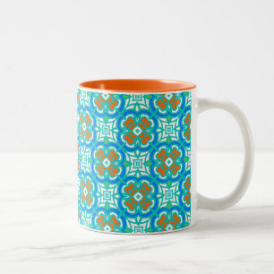 Caneca De Café Em Dois Tons Padrão étnico teal