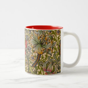 Caneca De Café Em Dois Tons Padrão Floral Antigo Lírio Dourado de William Morr