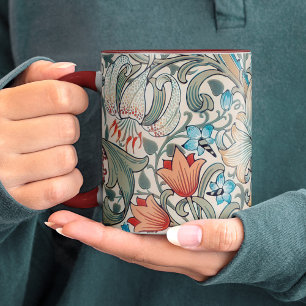 Caneca De Café Em Dois Tons Padrão Floral Art Nouveau Lírio de William Morris