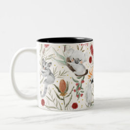 Caneca De Café Em Dois Tons Padrão Floral Australiano Koalas Possum Cockatoos
