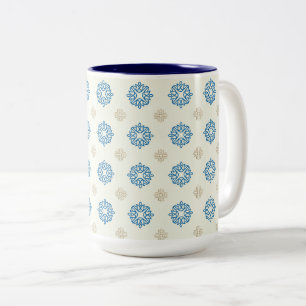 Caneca De Café Em Dois Tons Padrão Floral Azul Cobalto