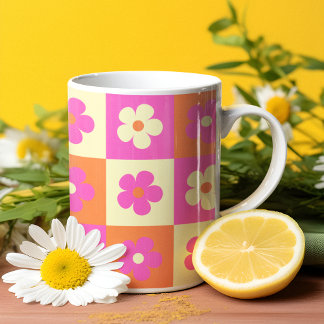 Caneca De Café Em Dois Tons Padrão Floral Boêmico Colorido Retroativo