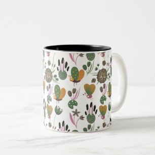 Caneca De Café Em Dois Tons Padrão Floral Bonito