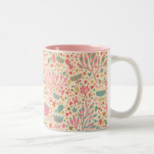 Caneca De Café Em Dois Tons Padrão floral brilhante