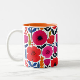 Caneca De Café Em Dois Tons Padrão Floral Colorido Watercolor BOHO