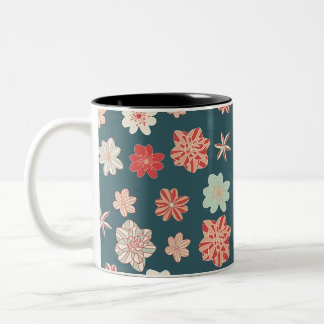 Caneca De Café Em Dois Tons Padrão Floral Contínuo (Esquerda)