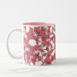 Caneca De Café Em Dois Tons Padrão Floral da Silhouette Vermelha Elegante