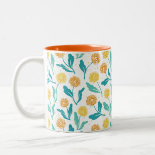 Caneca De Café Em Dois Tons Padrão Floral de Dandelion Amarelo - Inspirado na