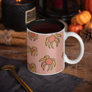 Caneca De Café Em Dois Tons padrão floral de margarida Susana de olhos pretos