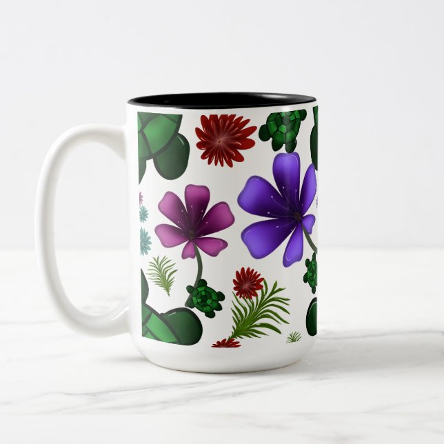 Caneca De Café Em Dois Tons Padrão floral de tartaruga (Esquerda)