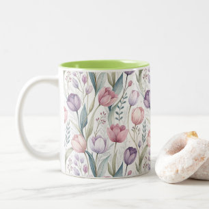 Caneca De Café Em Dois Tons Padrão Floral de Tulipa Escandinava
