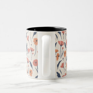 Caneca De Café Em Dois Tons Padrão floral desenhado à mão