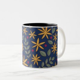 Caneca De Café Em Dois Tons Padrão Floral Dourado Desenho Botânico