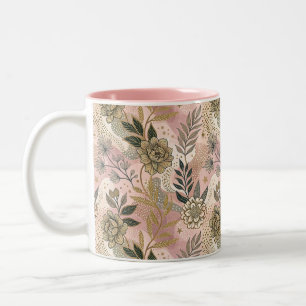 Caneca De Café Em Dois Tons Padrão Floral Elegante Boho