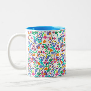 Caneca De Café Em Dois Tons Padrão Floral Exótico Colorido-23147