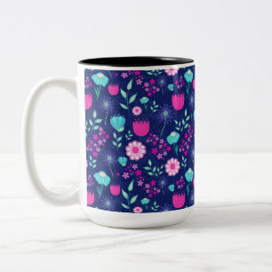 Caneca De Café Em Dois Tons Padrão floral fofo de fundo