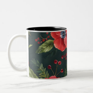 Caneca De Café Em Dois Tons Padrão Floral Natal Arte Digital