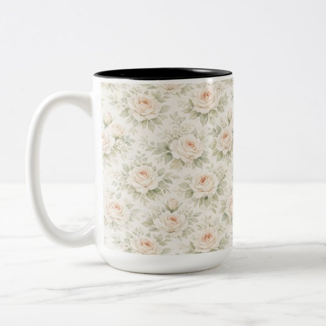 Caneca De Café Em Dois Tons Padrão Floral Nupcial (Esquerda)