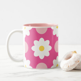 Caneca De Café Em Dois Tons Padrão Floral Retro Cor-de-Rosa Doce