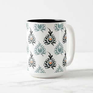 Caneca De Café Em Dois Tons Padrão Floral Rosa Azul Elegante