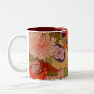Caneca De Café Em Dois Tons Padrão Floral Rosa de Flor Kimono