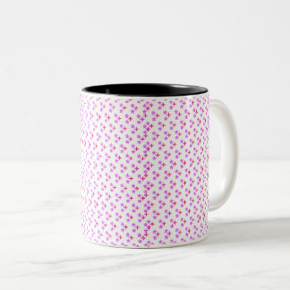 Caneca De Café Em Dois Tons Padrão Floral Rosa e Roxo em Preto – Moderno F
