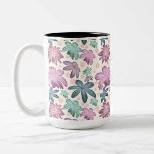 Caneca De Café Em Dois Tons Padrão Floral Rosa em Aquarela Suave Papel de Pa