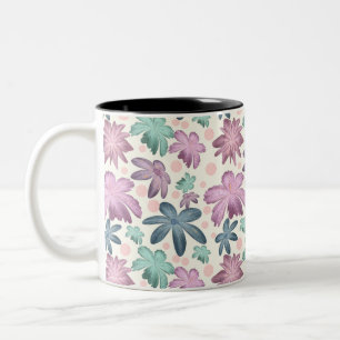 Caneca De Café Em Dois Tons Padrão Floral Rosa em Aquarela Suave Papel de Pa