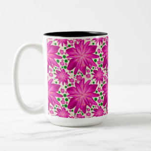 Caneca De Café Em Dois Tons Padrão Floral Seamless Rosa Quente