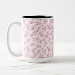 Caneca De Café Em Dois Tons Padrão Floral Sem Costura de Flor de Cerejeira Ros
