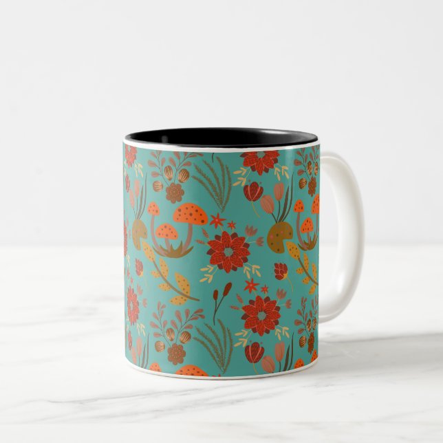 Caneca De Café Em Dois Tons Padrão Floral Único (Frente Esquerda)