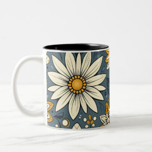 Caneca De Café Em Dois Tons Padrão Floral Vintage