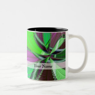 Caneca De Café Em Dois Tons Padrão fractal verde e roxo