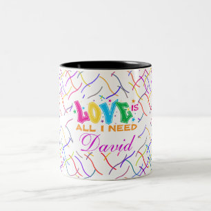 Caneca De Café Em Dois Tons Padrão Geométrico Abstrato Colorido com Amor