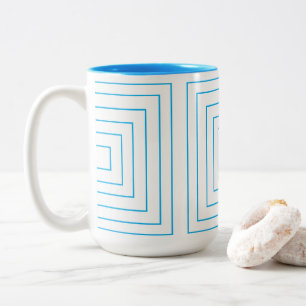 Caneca De Café Em Dois Tons Padrão Geométrico Azul