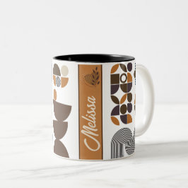 Caneca De Café Em Dois Tons padrão geométrico colorido estilo retro boho