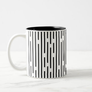 Caneca De Café Em Dois Tons Padrão Geométrico de Linha Preta