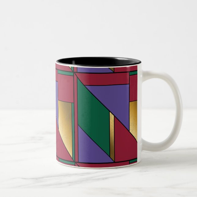 Caneca De Café Em Dois Tons Padrão Geométrico Dourado Vermelho Verde Roxo (Direita)