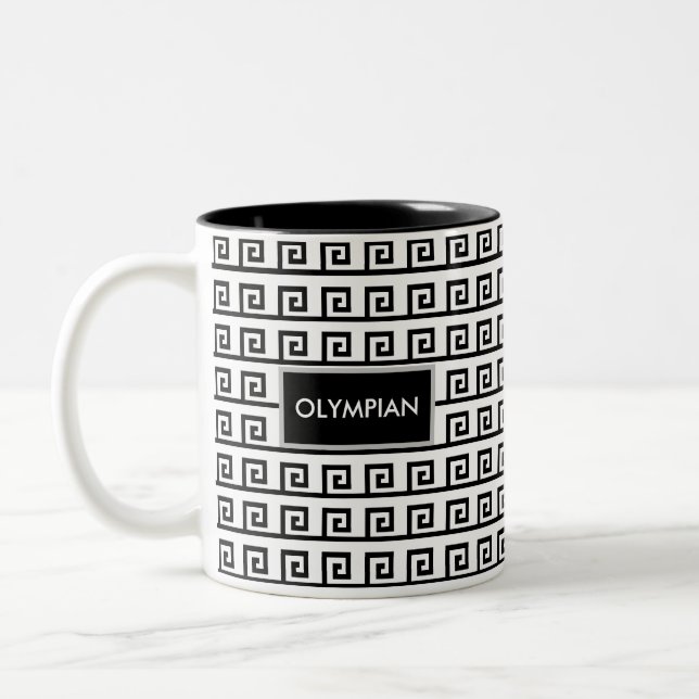Caneca De Café Em Dois Tons Padrão geométrico grego olímpico preto e branco (Esquerda)