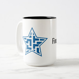 Caneca De Café Em Dois Tons Padrão Geométrico Moderno Labirinto Estrela Azul