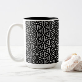 Caneca De Café Em Dois Tons Padrão Geométrico Preto Branco e Prata
