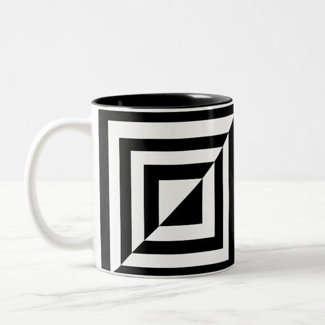 Caneca De Café Em Dois Tons Padrão geométrico preto e branco (Esquerda)