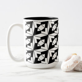 Caneca De Café Em Dois Tons Padrão Geométrico Preto e Branco Moderno