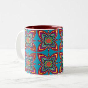 Caneca De Café Em Dois Tons Padrão Geométrico Psicodélico Colorido