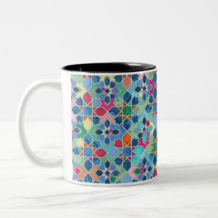 Caneca De Café Em Dois Tons Padrão geométrico vibrante azul, rosa, matizes ama