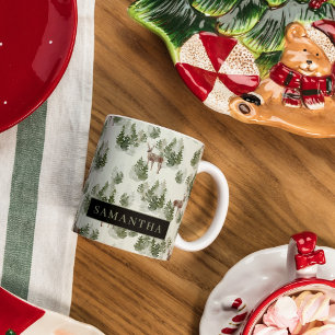 Caneca De Café Em Dois Tons Padrão Invisível da Floresta de Inverno da Aquarel