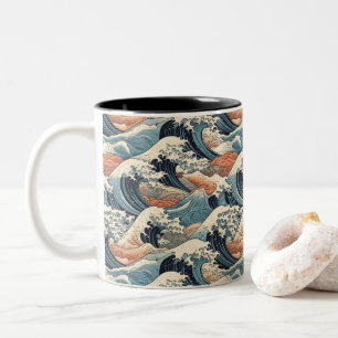 Caneca De Café Em Dois Tons Padrão Japonês da Grande Onda 