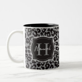 Caneca De Café Em Dois Tons Padrão Leopard B & W com Monograma e Nome Personal