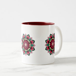 Caneca De Café Em Dois Tons Padrão Mandala 02 em rosa profundo